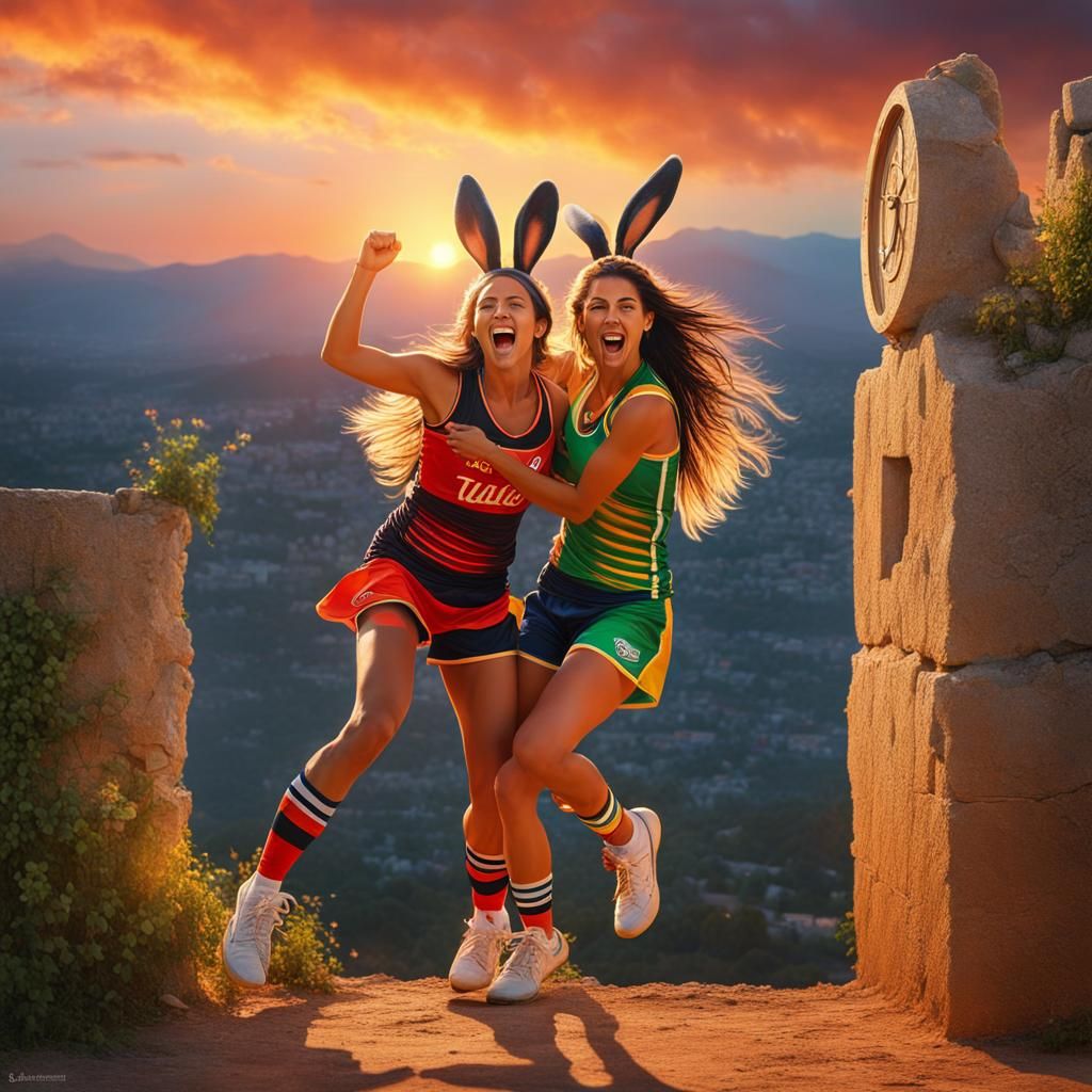 Victorious Team Celebration at Sunset: Hyperrealistic Fantas...