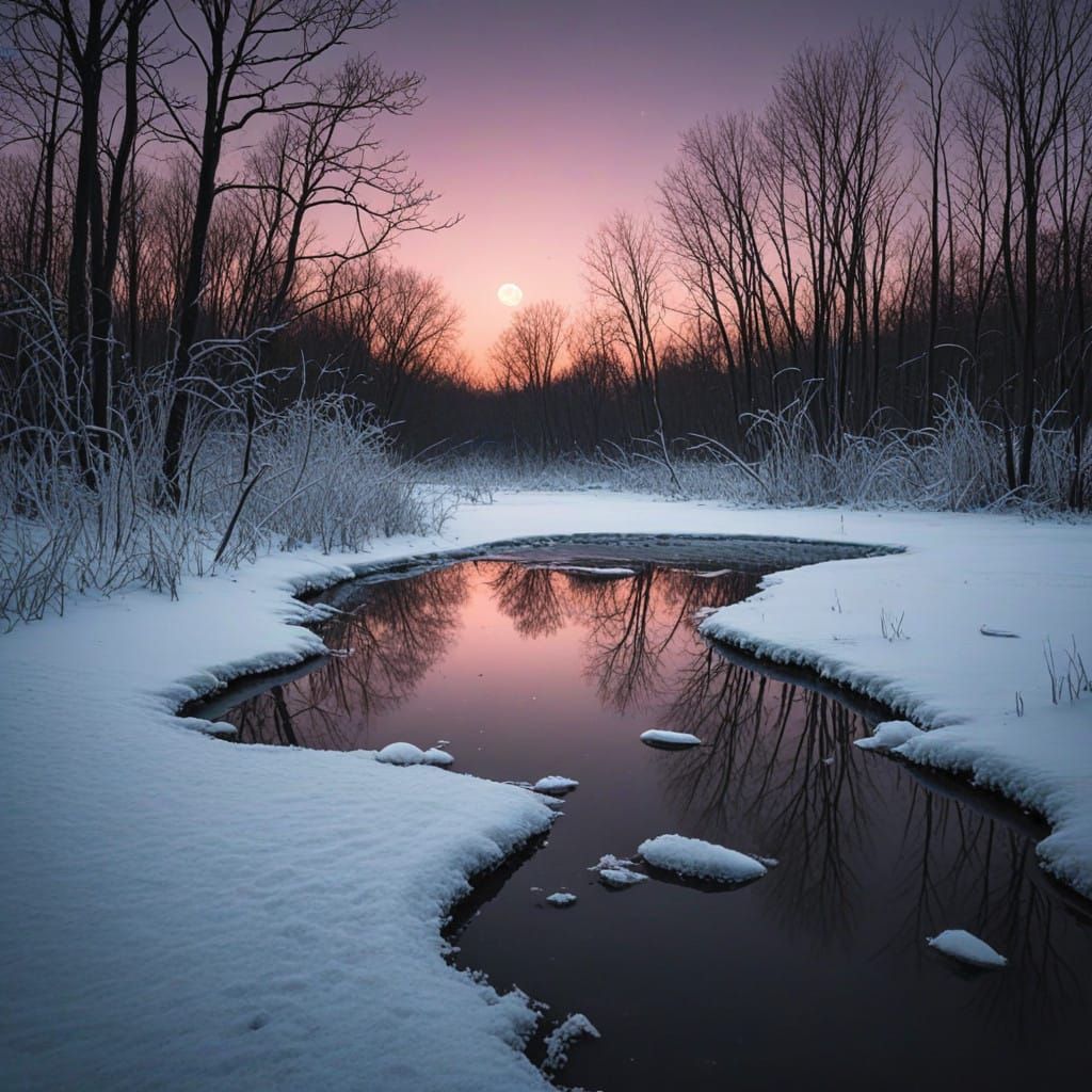 Ethereal Lunar Glow Under Snowy Forest Canopy