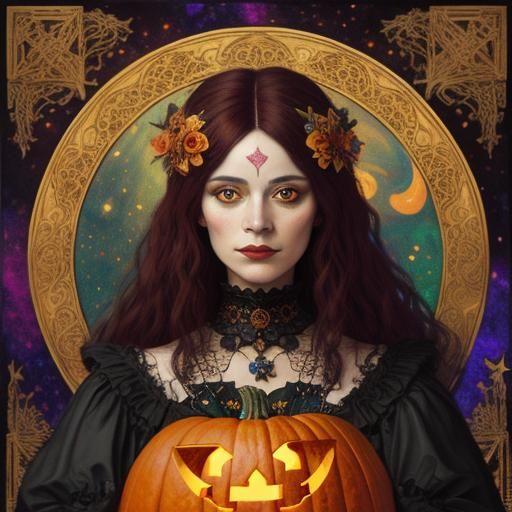 Klimt Style Witch Portrait in Art Nouveau Frame