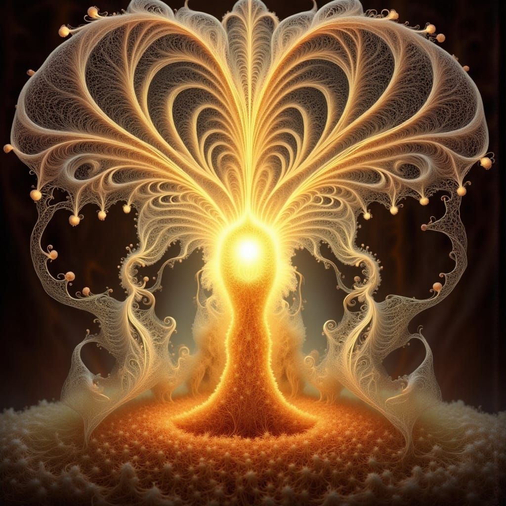 Ethereal Light Forms in a Vibrant Meadow Scene