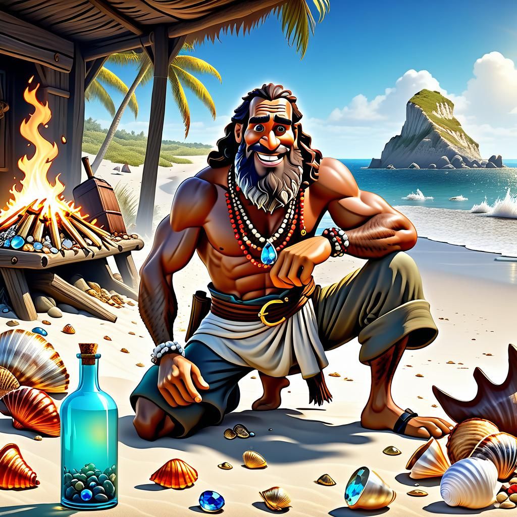 Robinson Crusoe's Beach Discovery: Hyperrealistic 3D Renderi...