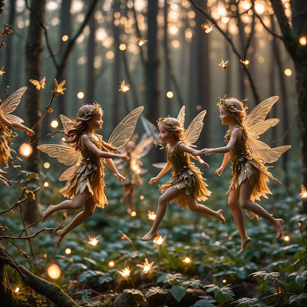 Fairies in a Mystical Woodland at Dusk