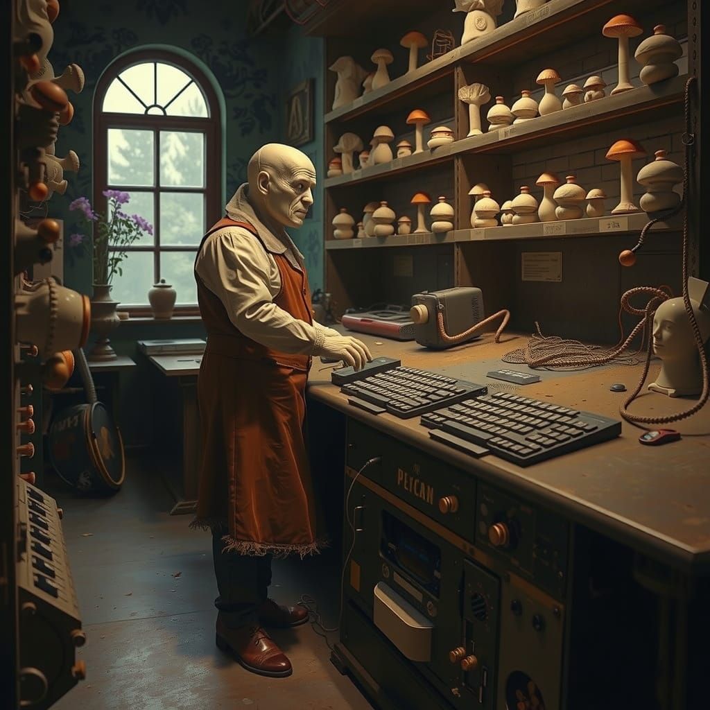 Surreal 17th Century Computer in Dreamlike Setting