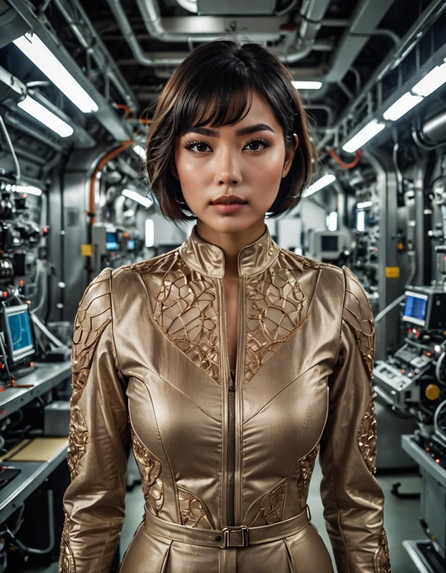 Stunning Indonesian Woman in Space Laboratory: Detailed 16K