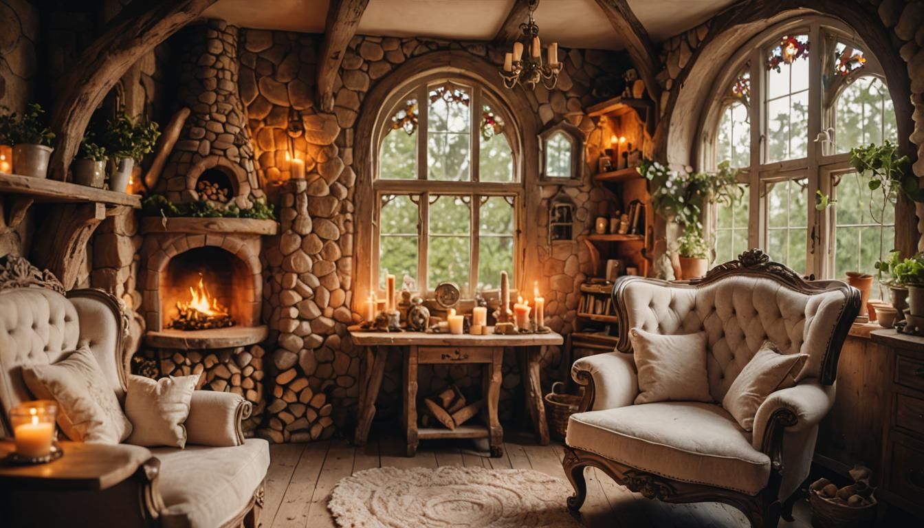 Cozy Fairy House Interior with Candlelight
