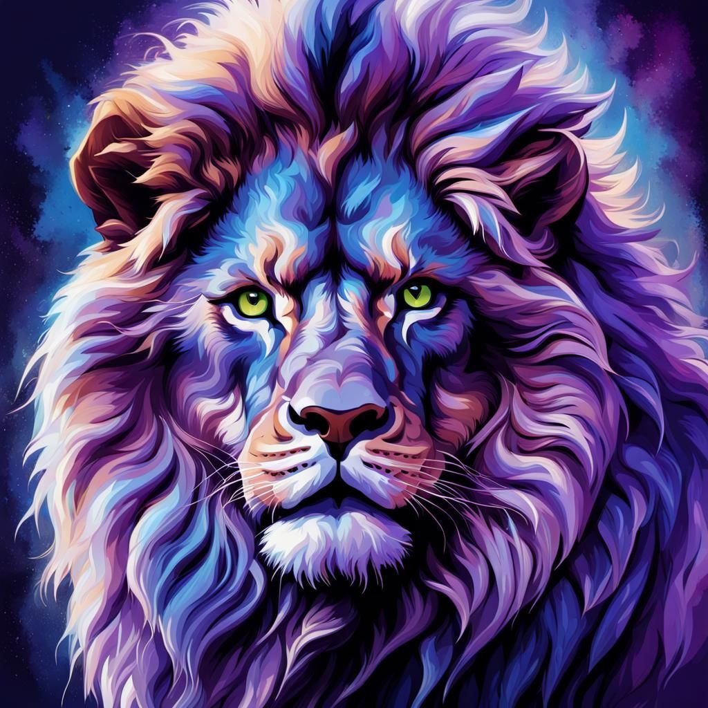 Majestic Lion in Purple and Blue Outline