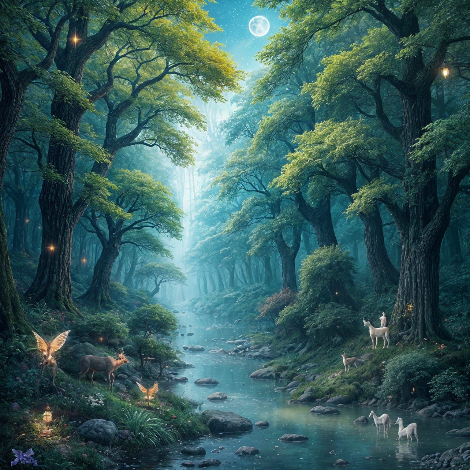 Enchanted Forest with Fairies and Glowing Trees