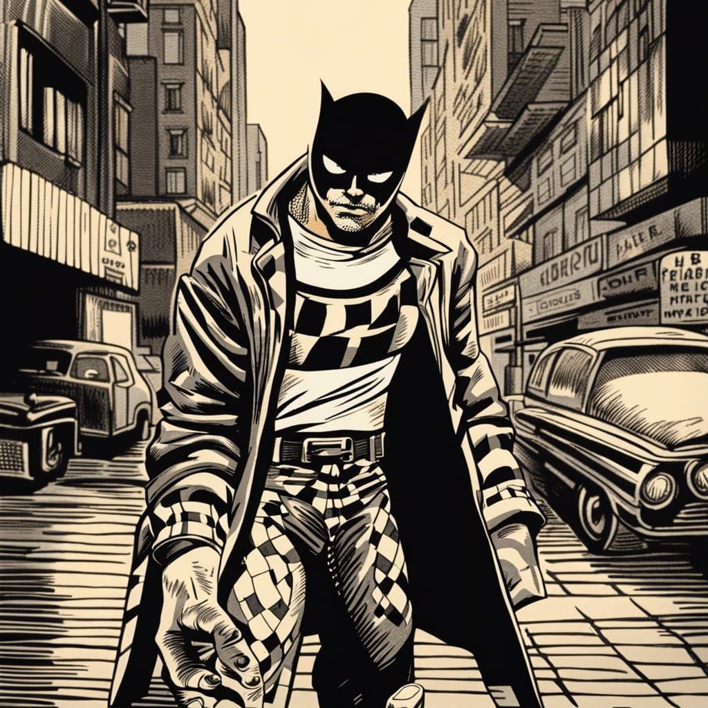 Checkerboard Mask Vigilante in Jack Kirby Comic Style