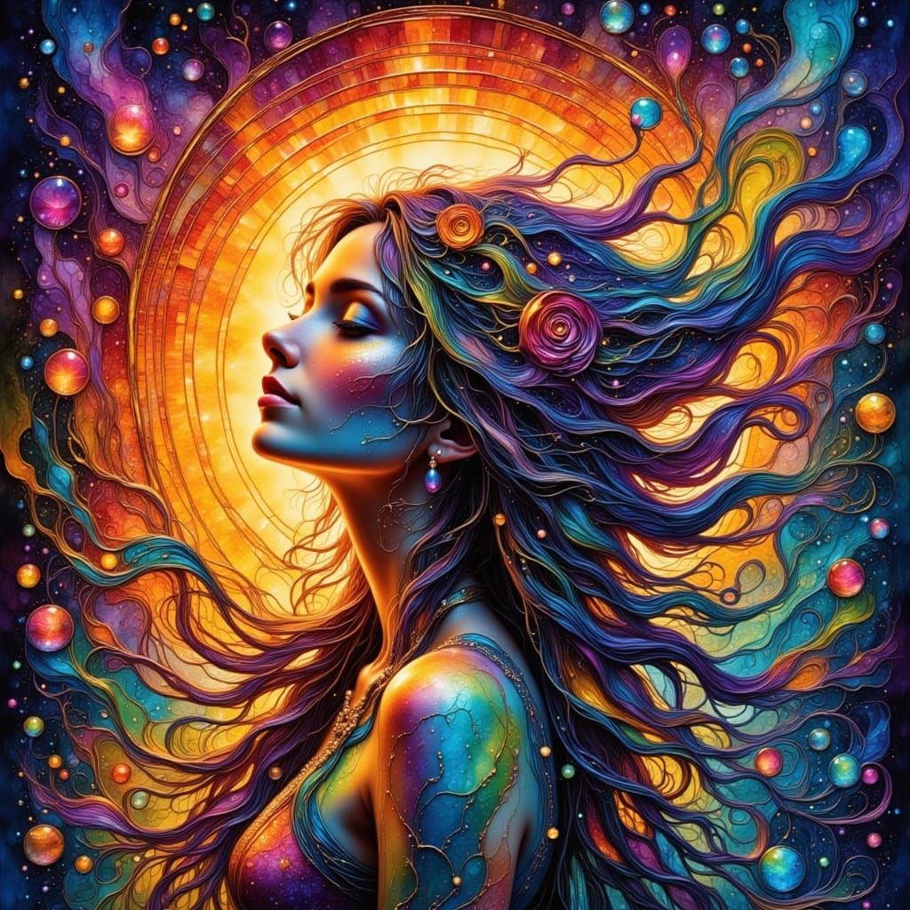 Zen Alcohol Ink Woman on Summer Mountain