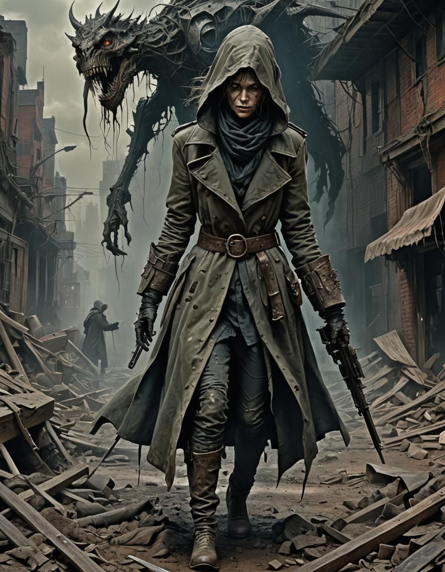 Dystopian Horror: Corrupted Figure with Shotgun