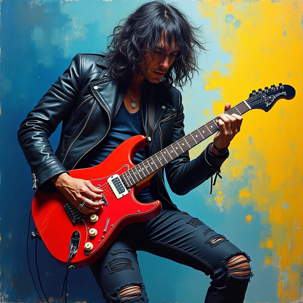 Electric Guitar Rockstar in Bold Art Style