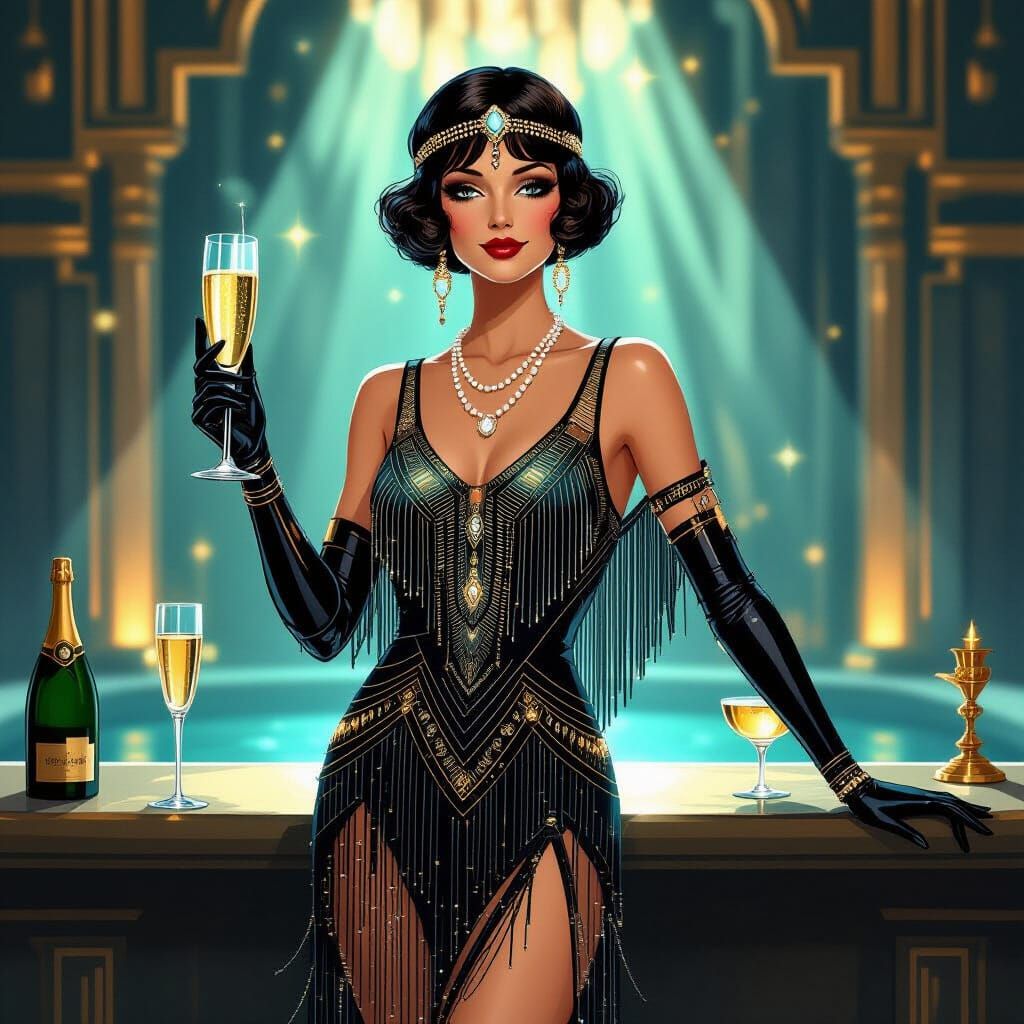 Art Deco Robotic Flapper in Futuristic Style