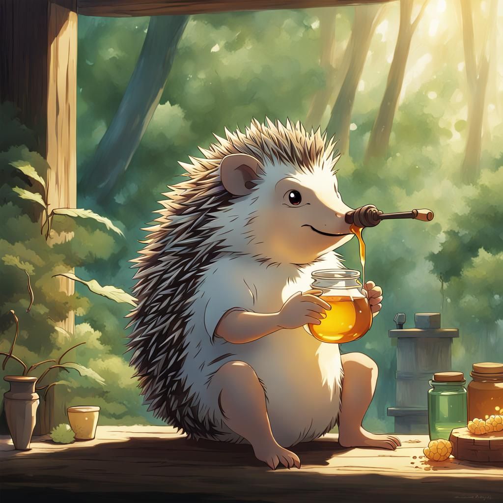 Hedgehog Smoking Pipe: Studio Ghibli Anime Art