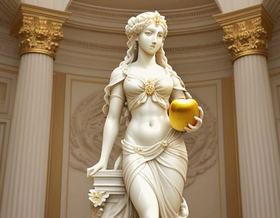 Rococo Sculpture Of Goddess Aphrodite Holding Gold Apple