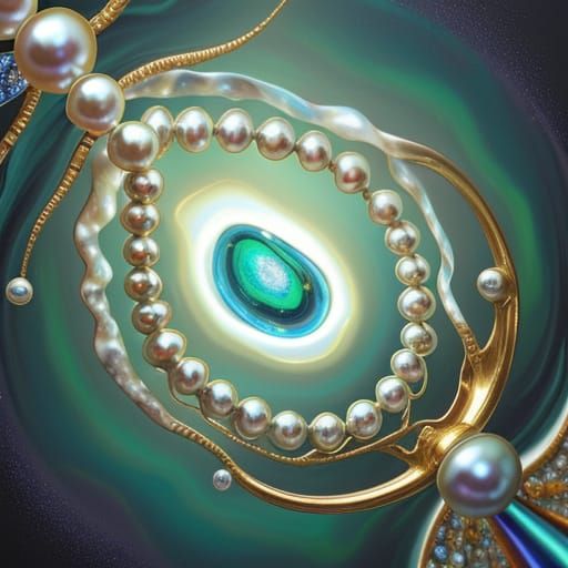 Surrealist Oil Painting of Glowing Pearls and Labradorite