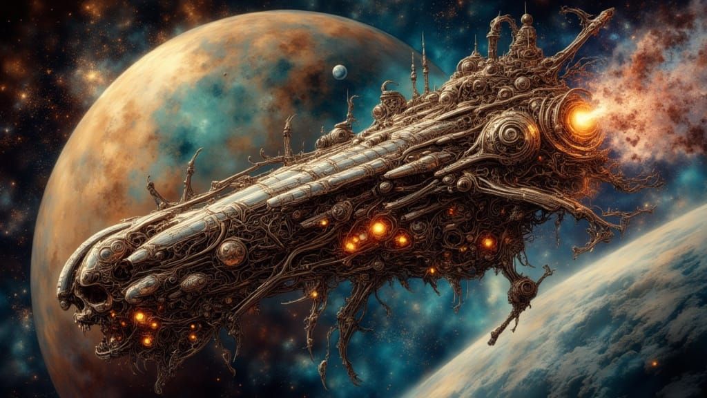 Baroque Alien Battle Cruiser in Space