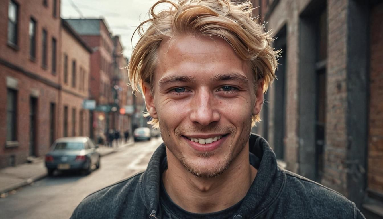 Detailed Portrait of Smiling Blonde Male Model