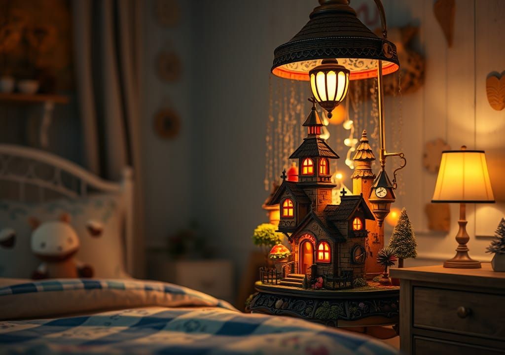 Steampunk Fairy Village Lamp in Child's Bedroom