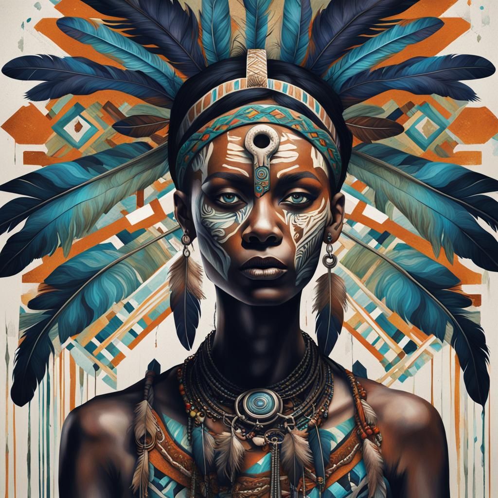 Neo-Primitivist Portrait with Tribal Art Elements