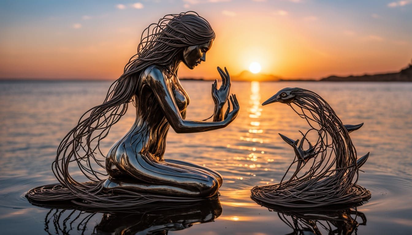 Surreal Sculpture of Woman with Cracked Mirrors