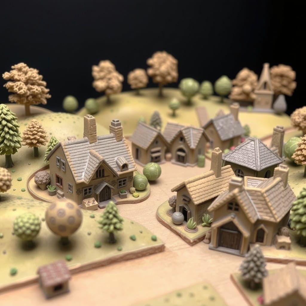 Whimsical English Countryside Clay Sculpture