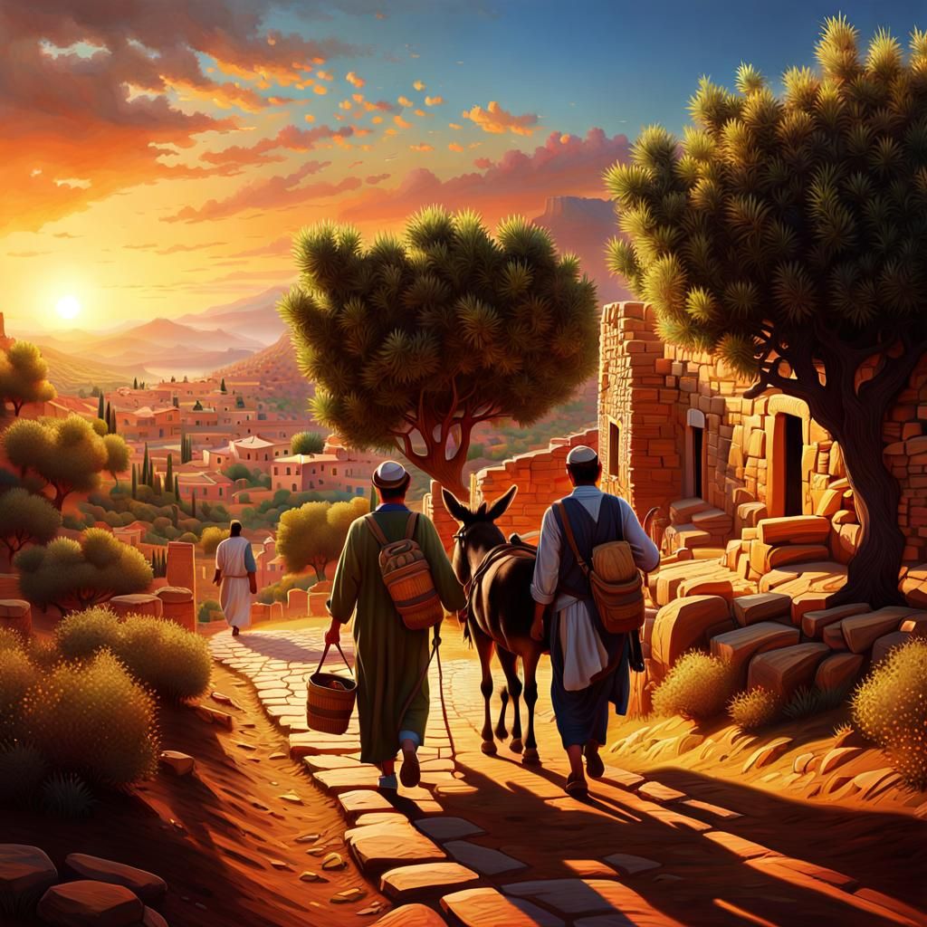Abraham and Isaac's Journey in Hyperrealistic Digital Art