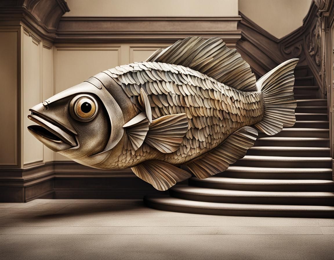 Surreal Staircase Fish: AI-Generated Art