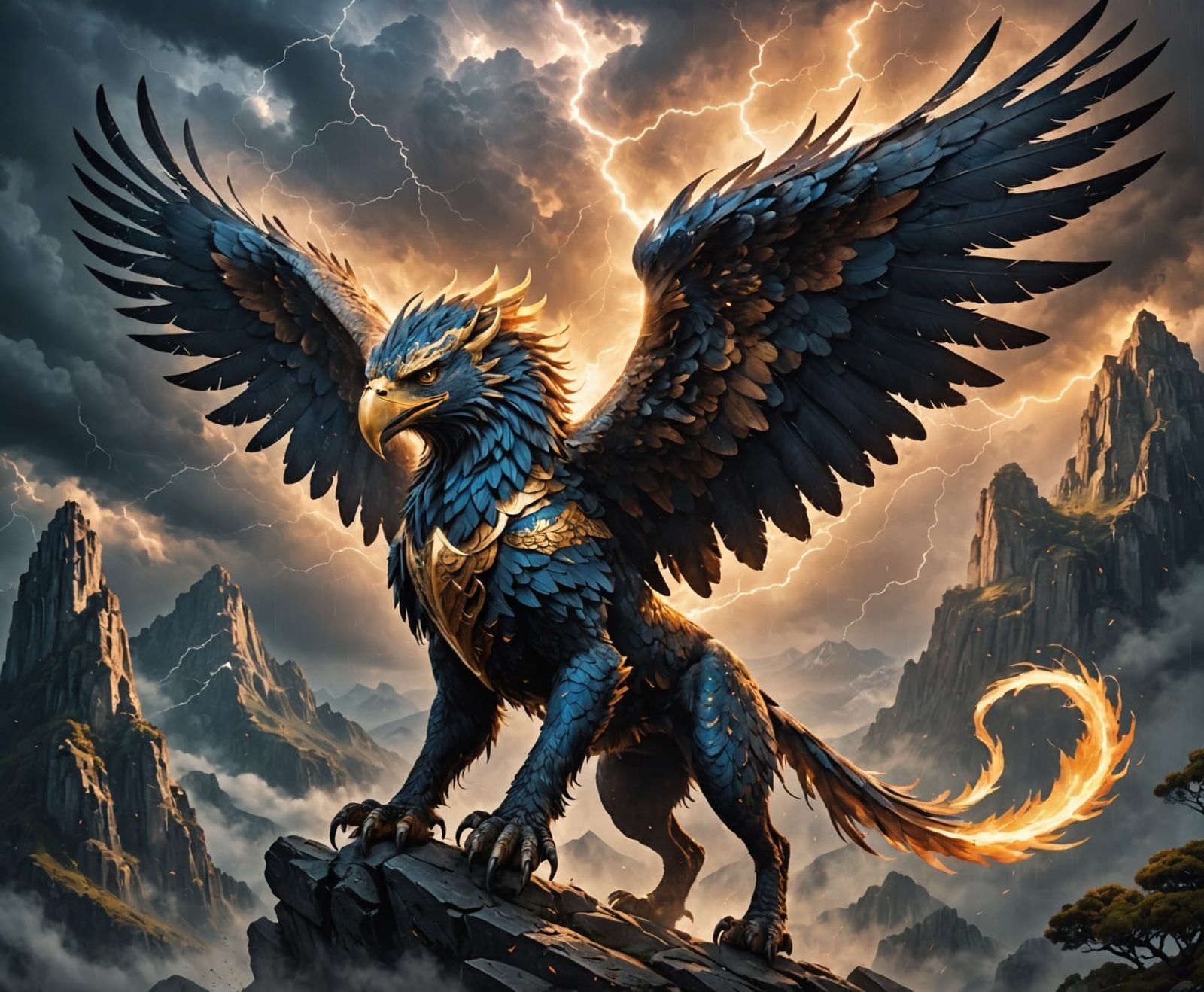 Majestic Storm Griffin soars towards Ancient Temple