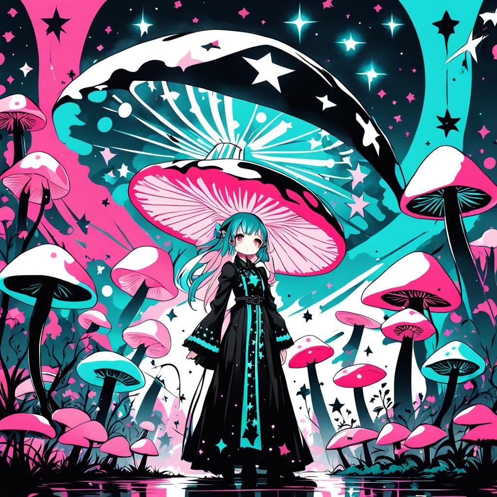 Gothic Mushroom Girl in Anime Style