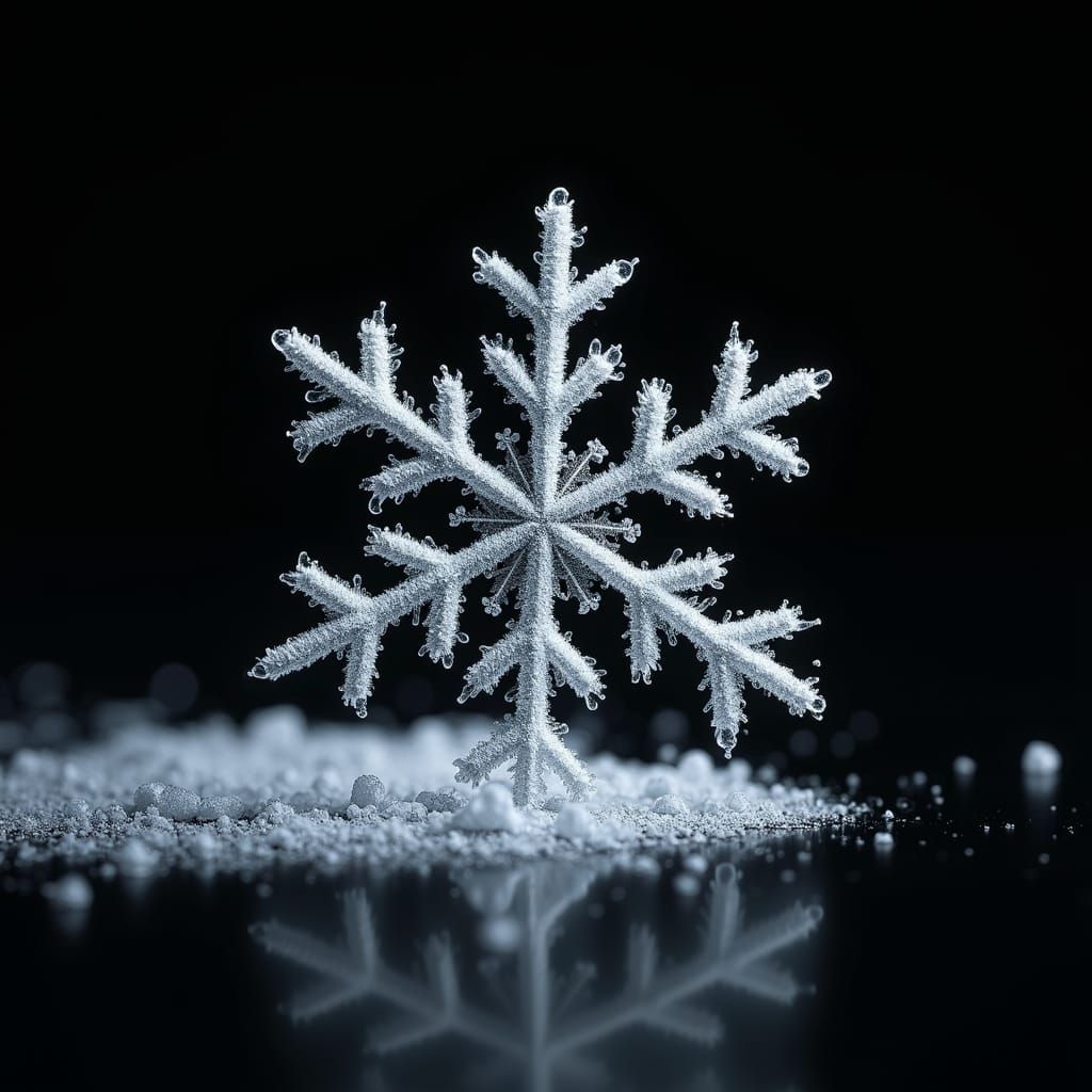 Delicate Snowflake on Glass Plate, Photomicrography