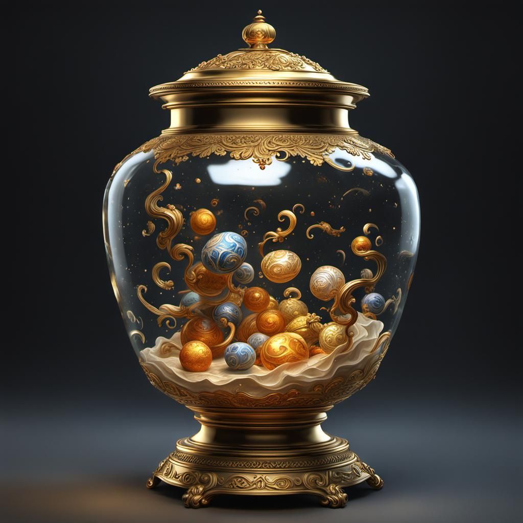 Reflective Jar of Swirling Magic in Hyperrealistic Style