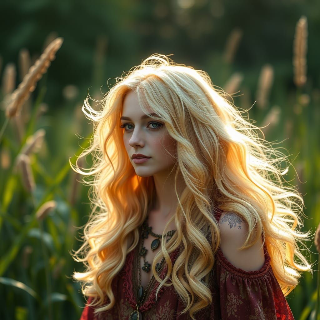 Mystical Blond Witch Embracing Nature's Magic