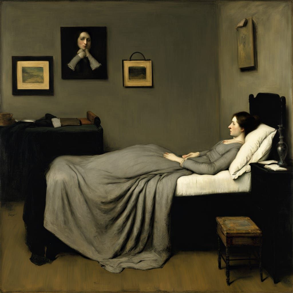 Tonalist Study of Whistler's Mother in Grey and Black
