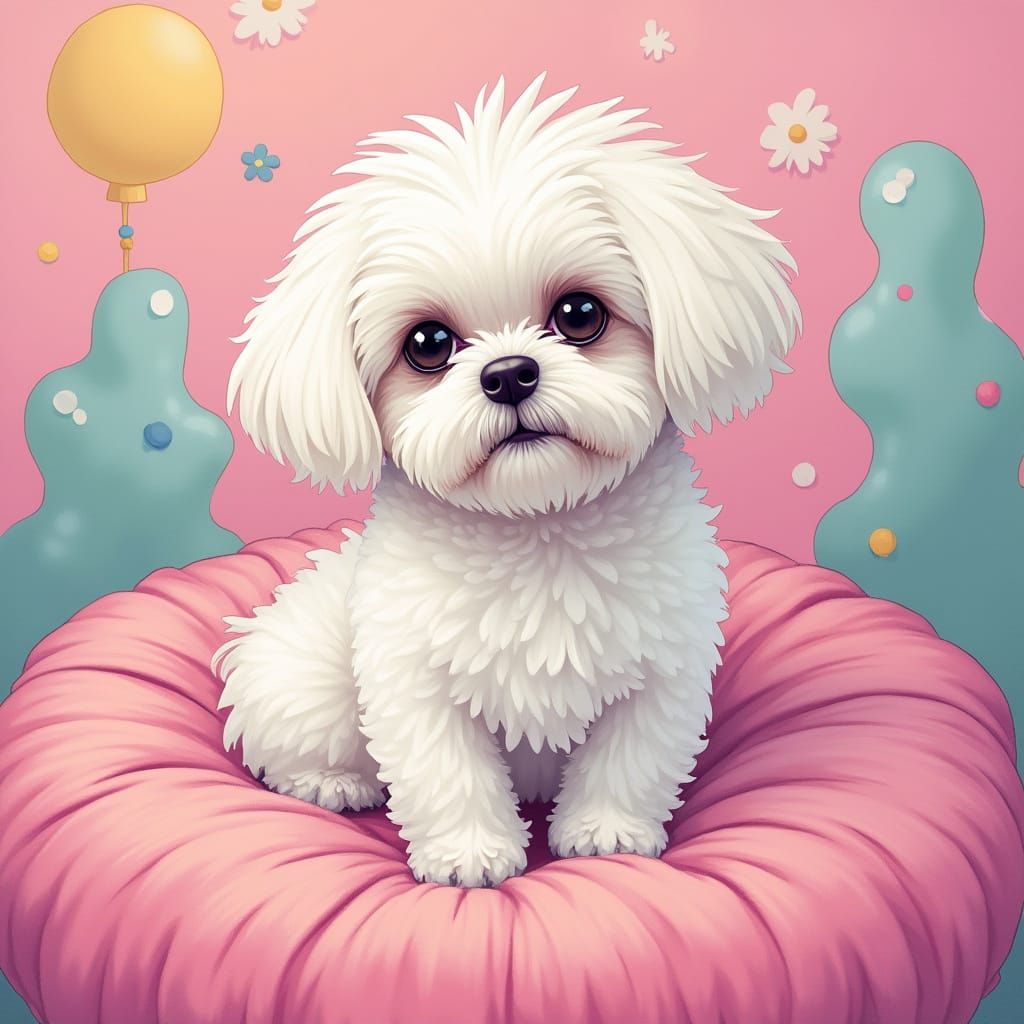 Fluffy Shih Tzu in Playful Pop Art Style