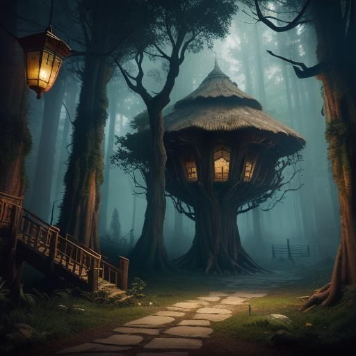 Enchanted Treehouse: A Fantasy Concept Art