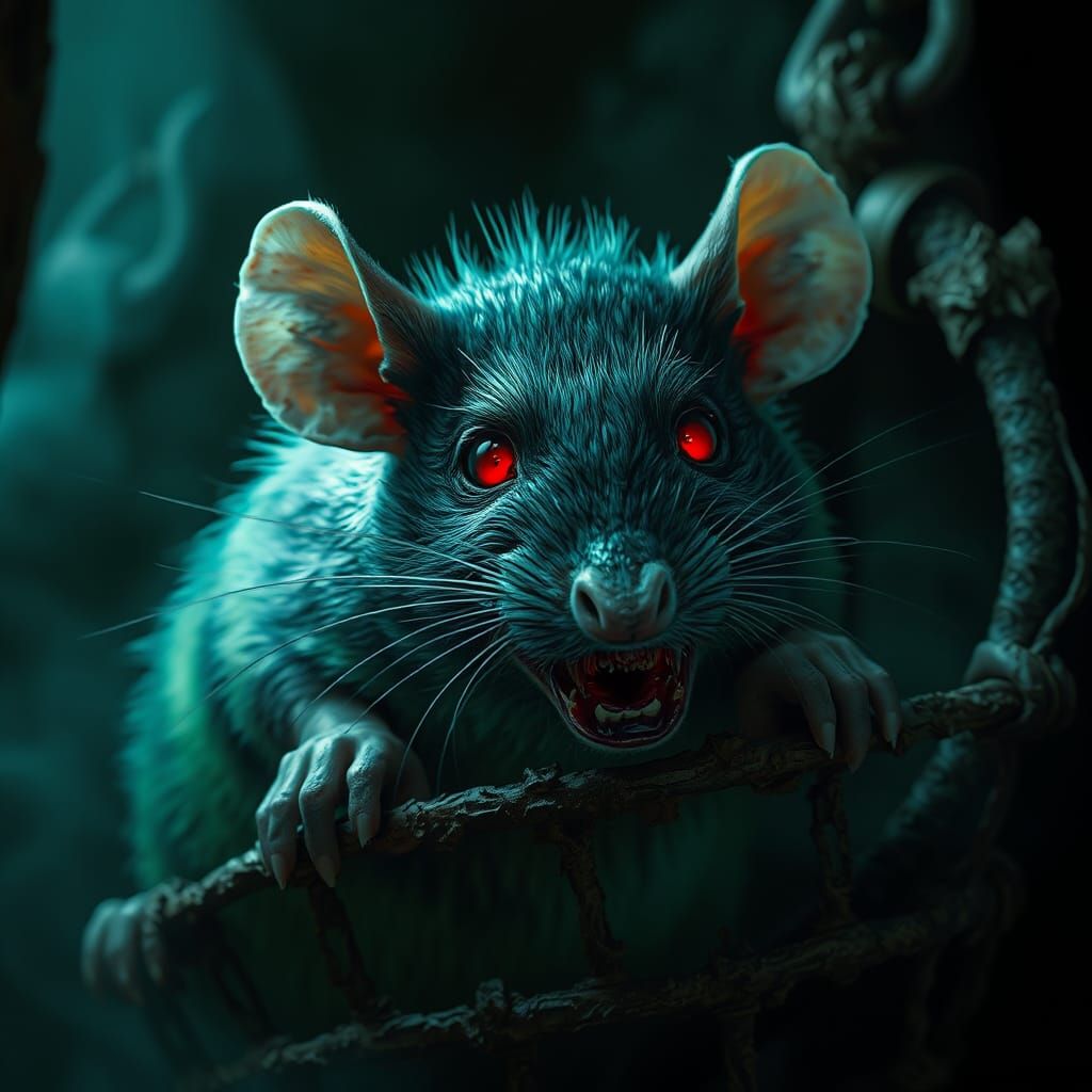 Eerie Green Rat in Trap: Dark Fantasy Concept Art