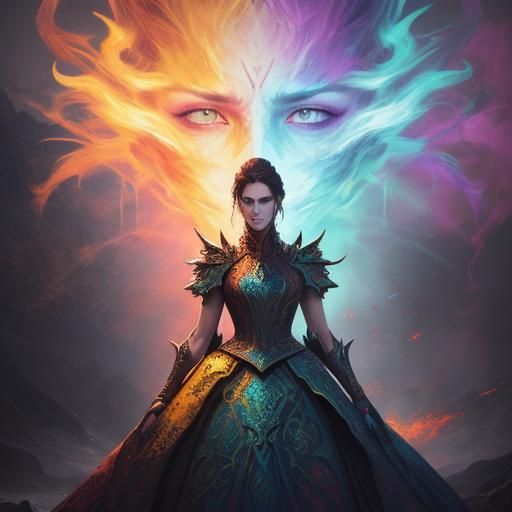 Dramatic Portrait with Vibrant Colors and Intricate Detail