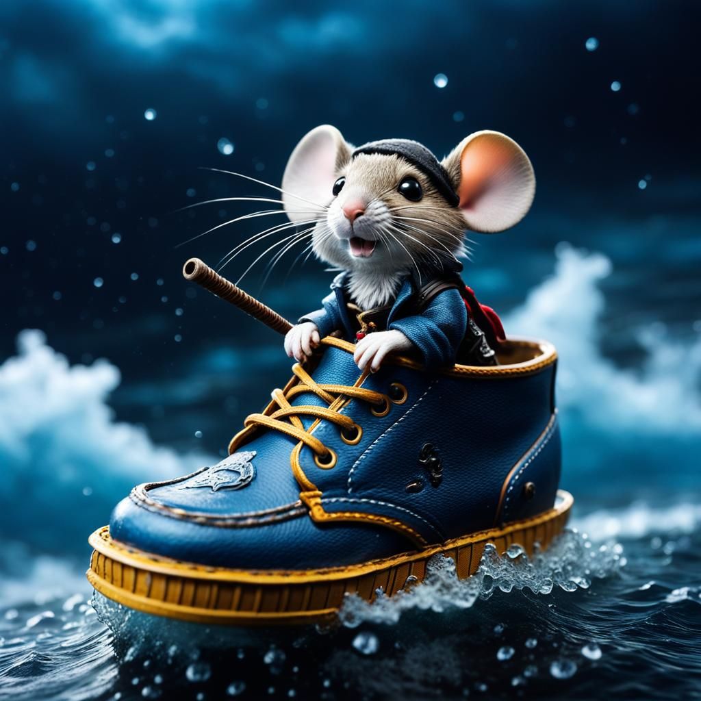 Hyperrealistic Pirate Mouse in Stormy Ocean