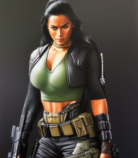 Latina Sci-Fi Mercenary in Detailed Pencil Sketch