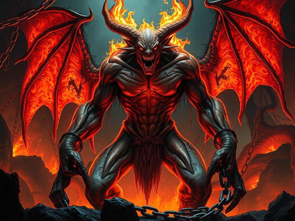 Gigeresque Demon Embodied in Chains of Fire