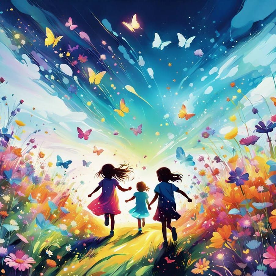 Children Play in Dreamy Pop Color Field