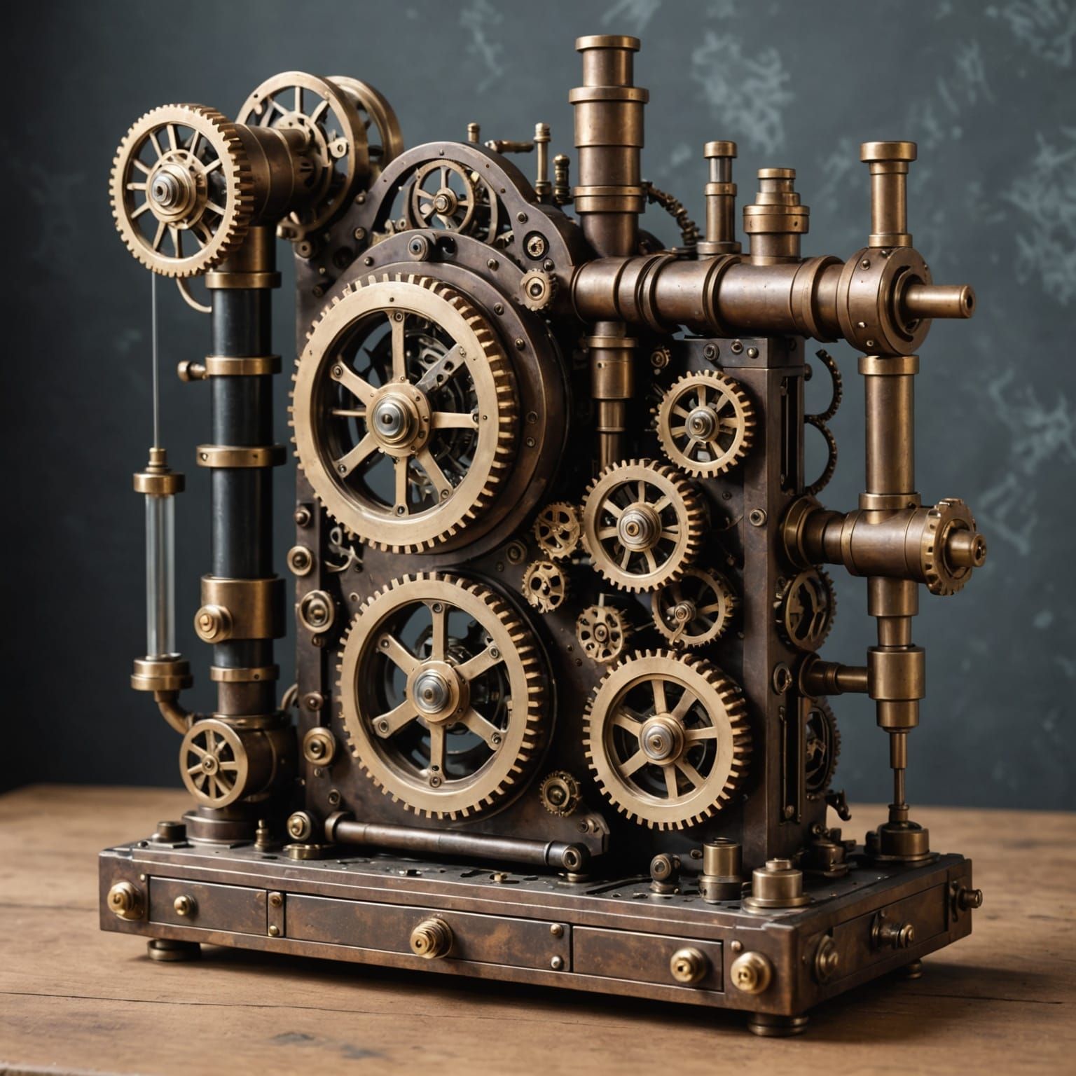 Steampunk Timepiece with Intricate Gears and Pistons