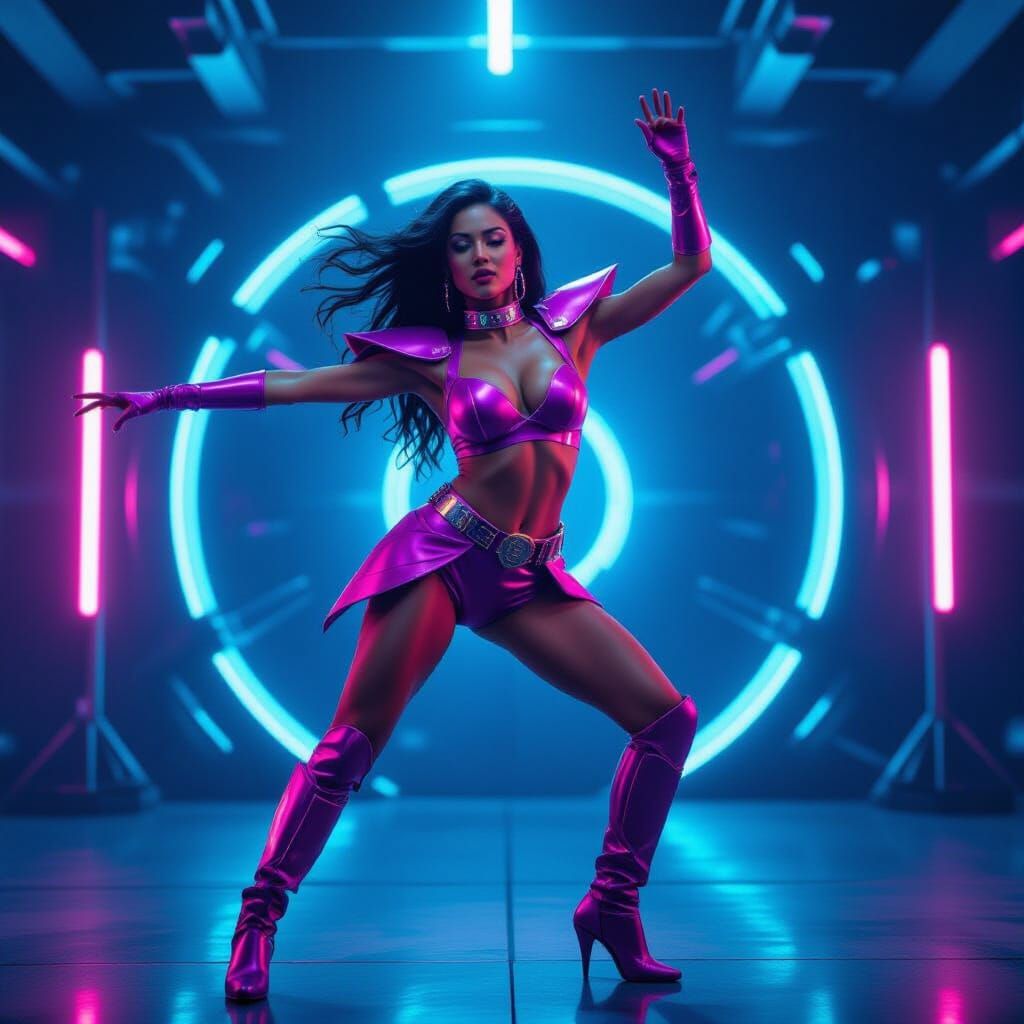 Futuristic Dancer Rehearsing in Cyberpunk Style