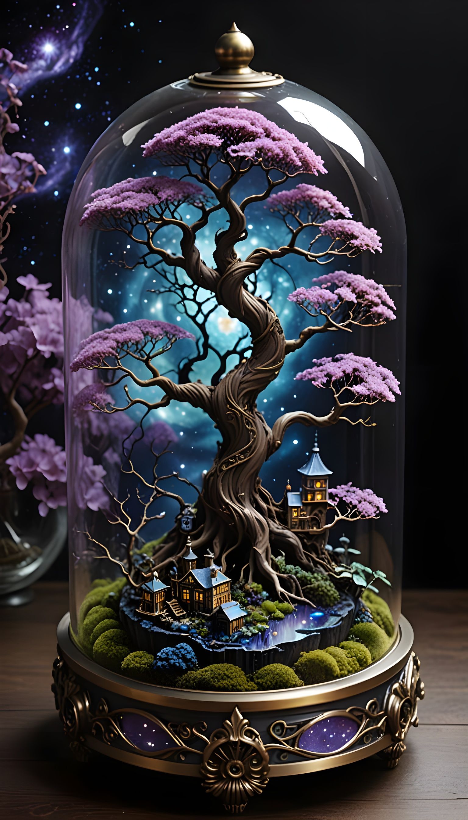 Biomechanical Bonsai Tree with Clockwork Gears