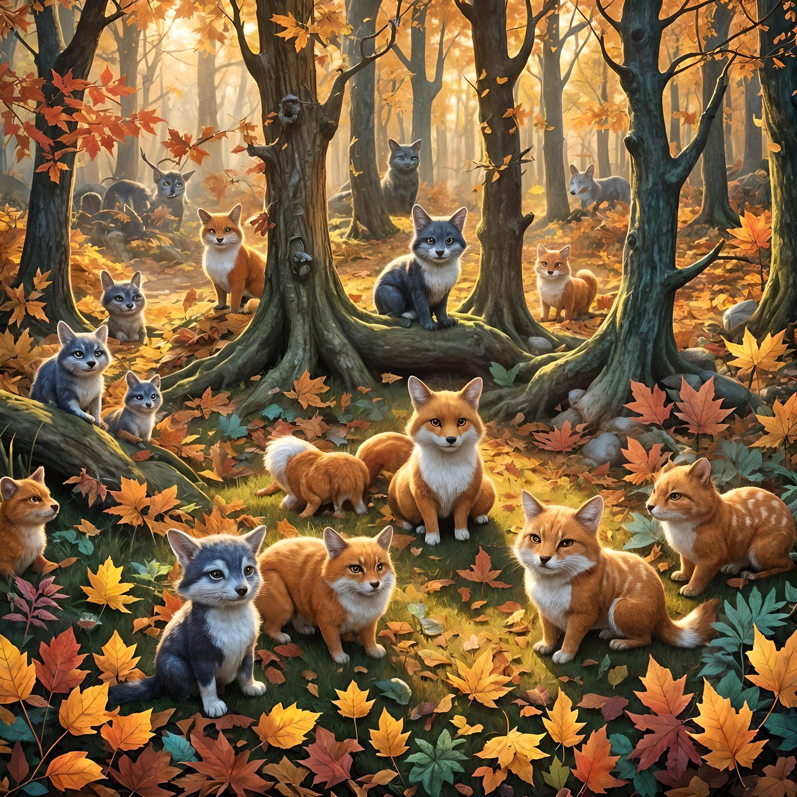 Autumn Animals Coloring Book Pages in Detailed Matte Style