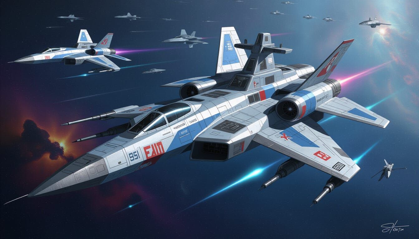 Futuristic Hybrid Warbird Battleship in Deep Space