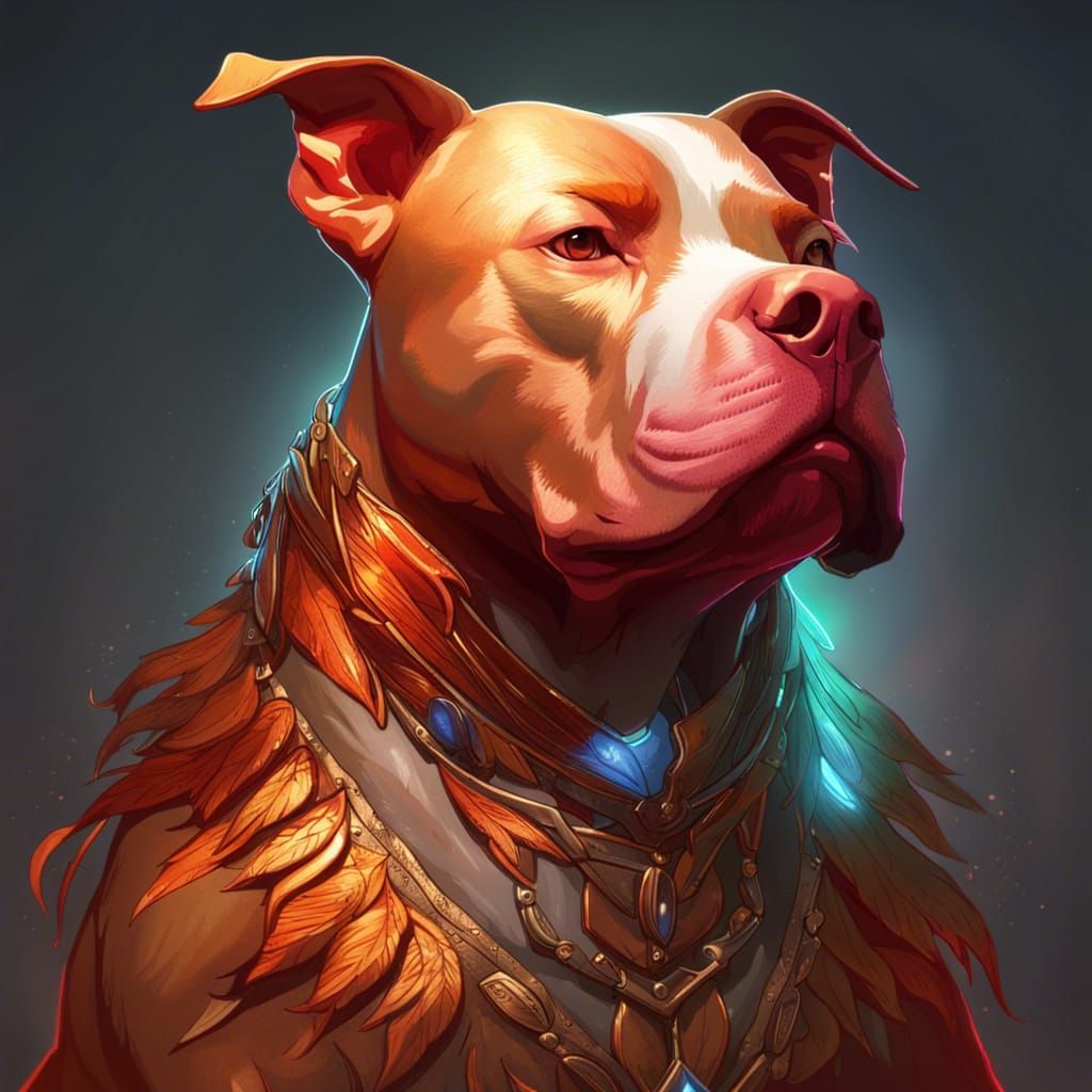 Fiery Phoenix Pitbull Portrait in Art Nouveau Style