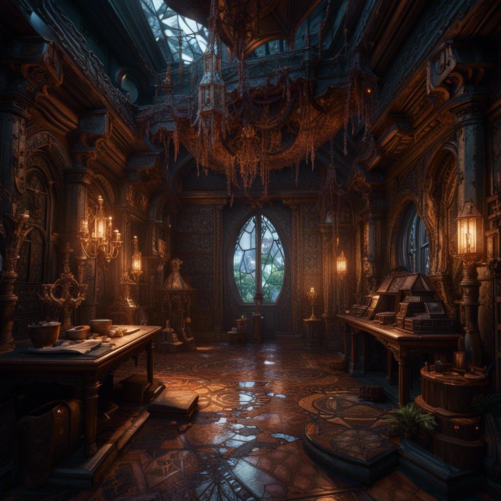 Detailed Backrooms Matte Painting in Deep Color