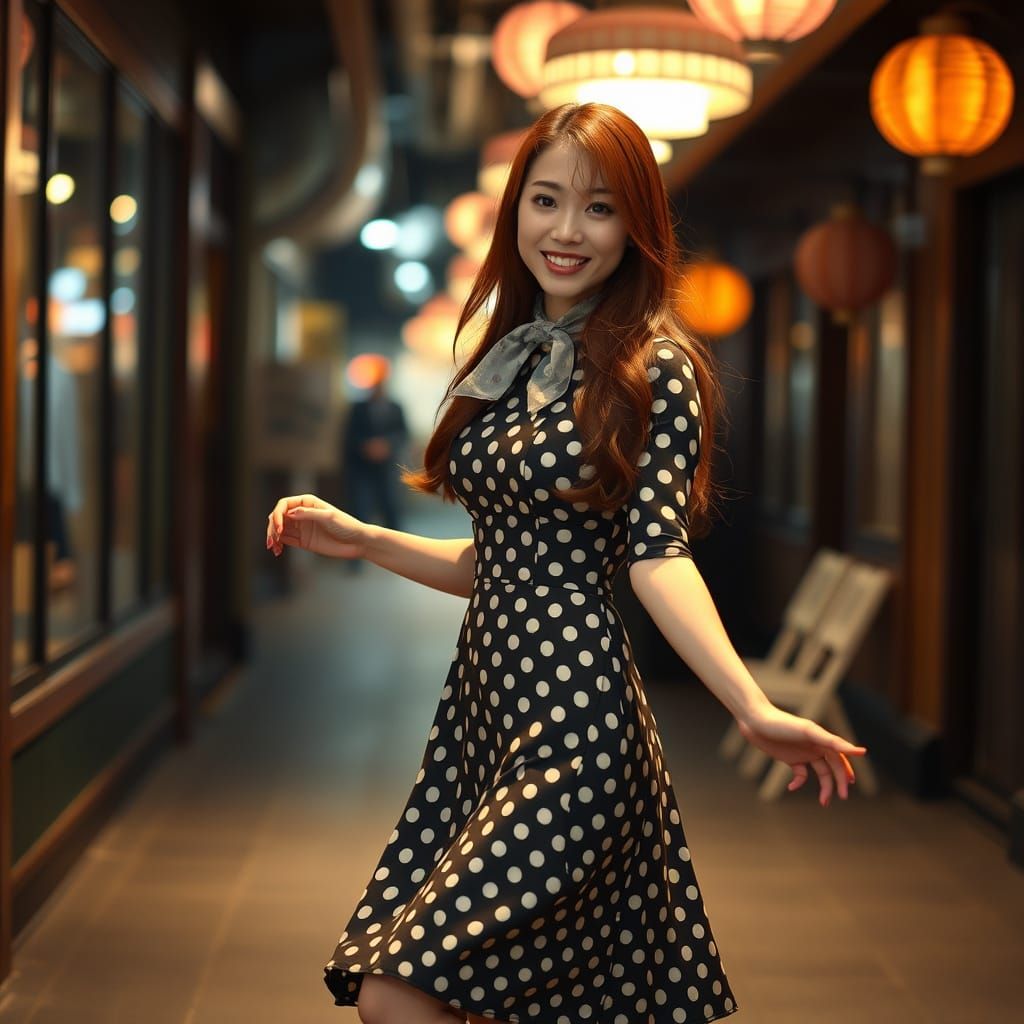 Japanese Woman in Polka Dots: Cinematic Film Still