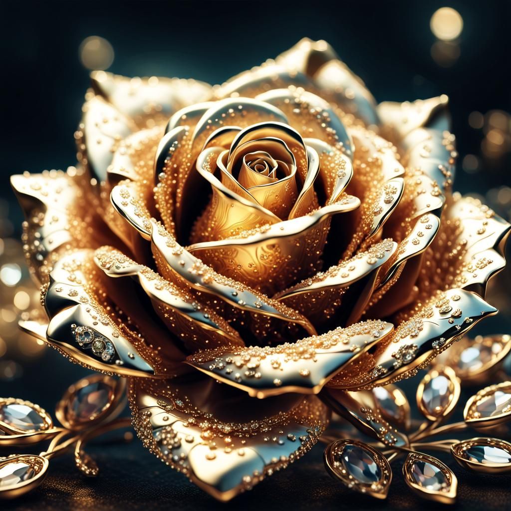 Glistening Jewel Rose: Hyperreal Digital Art
